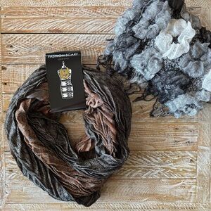 🧣Grey & Copper Metallic Infinity Scarf + BONUS Lace Scarf🧣 ~One Size